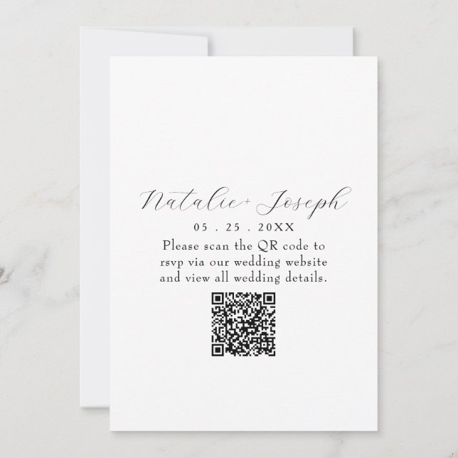 Convite de Casamento com Código QR Floral Preto e  (Verso)