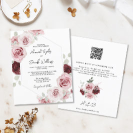 Convite de Casamento com Código QR Floral Rosa Bor