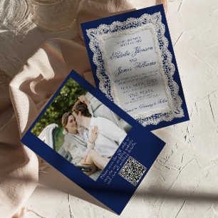 Convite de Casamento com Código QR Foto Blue Old M