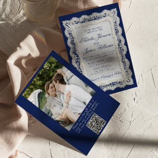 Convite de Casamento com Código QR Foto Blue Old M
