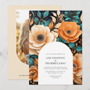 Convite de Casamento com Código QR Foto Champagne