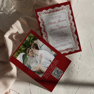 Convite de Casamento com Código QR Foto em Renda B