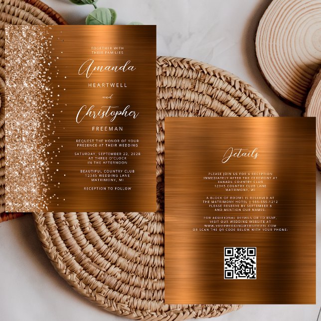 Convite de Casamento com Código QR Glam Cobre Orça (Criador carregado)