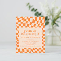 Convite de Casamento com Código QR Laranja Xadrez