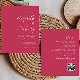 Convite de Casamento com Código QR Magenta Rascunh