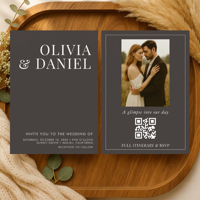Convite de Casamento com Código QR Mocha Marrom Mi (Criador carregado)