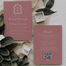 Convite de Casamento com Código QR Monograma Crest