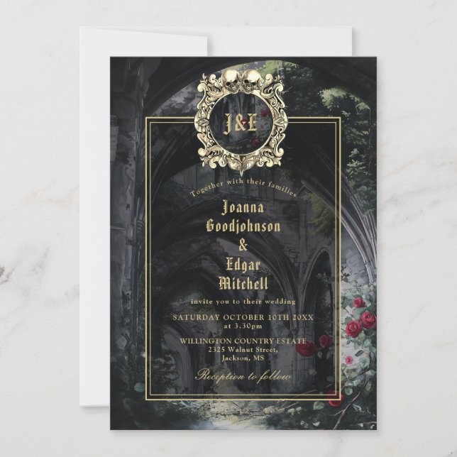Convite de Casamento com Código QR Monograma em Ru (Frente)