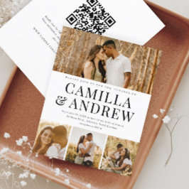 Convite de Casamento com Código QR para 4 Fotos Mo