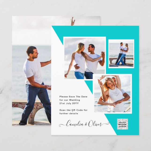 Convite de Casamento com Código QR para Economizar (Frente/Verso)