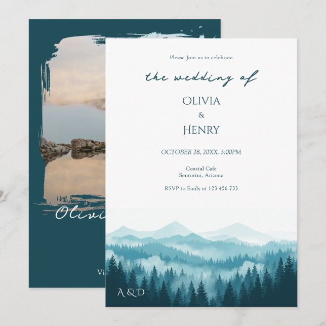 Convite de Casamento com Código QR para Foto de De (Frente/Verso)