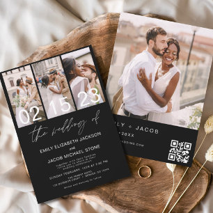 Convite de casamento com código QR para foto preto