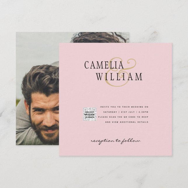 Convite de Casamento com Código QR para Salvar a D (Frente/Verso)