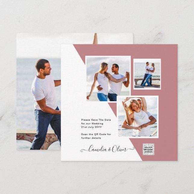 Convite de Casamento com Código QR para Salvar a D (Frente/Verso)