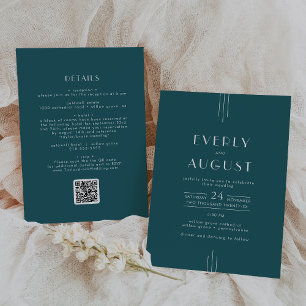 Convite de Casamento com Código QR Peacock Teal Ar
