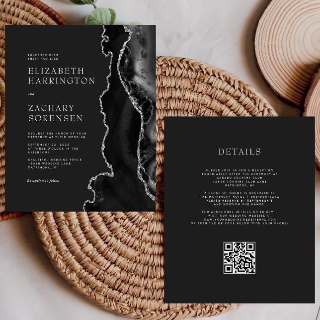 Convite de Casamento com Código QR Prata de Ágata  (Criador carregado)