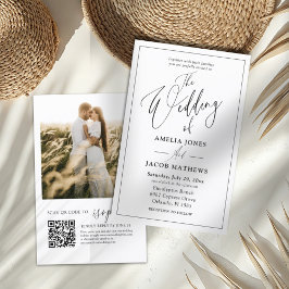 Convite de Casamento com Código QR Preto e Branco