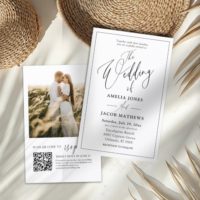 Convite de Casamento com Código QR Preto e Branco  (Criador carregado)