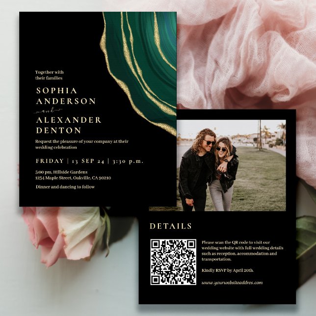 Convite de casamento com código QR preto e verde o (Criador carregado)