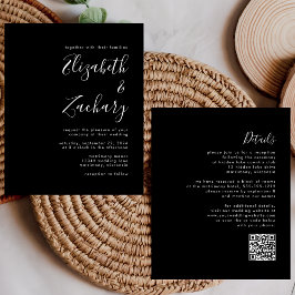 Convite de Casamento com Código QR Preto Moderno e