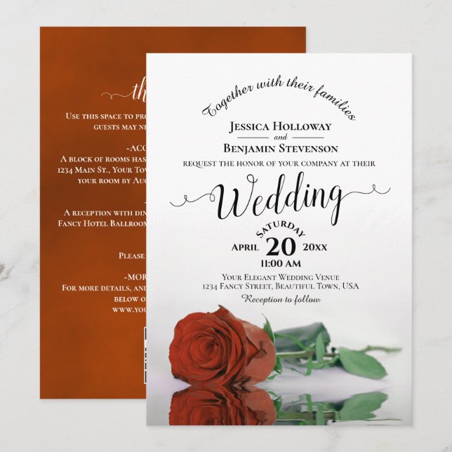 Convite de Casamento com Código QR Rosa Laranja Fe (Frente/Verso)