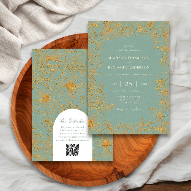 Convite de Casamento com Código QR RSVP Arco Flora (Criador carregado)