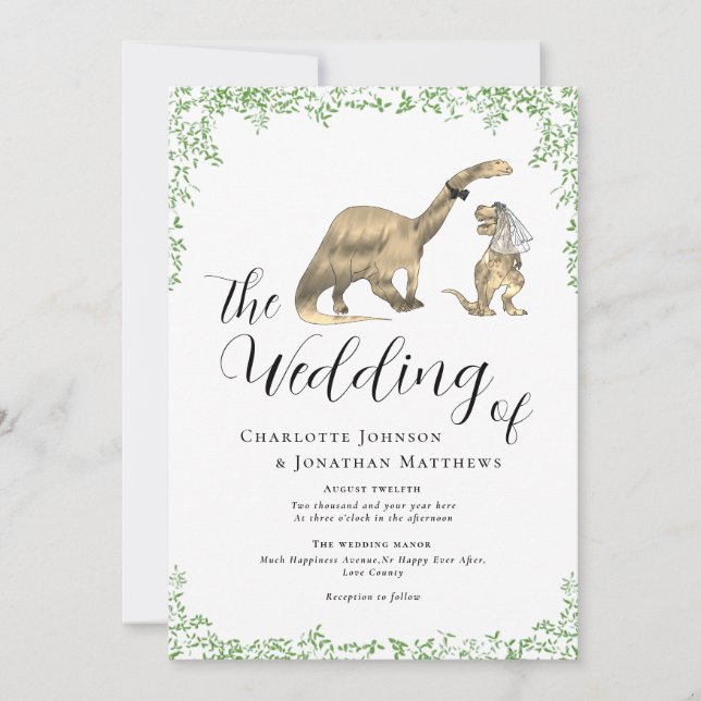 Convite de Casamento com Código QR Tema Dinossauro (Frente)