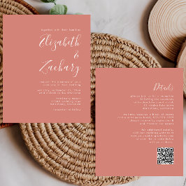 Convite de Casamento com Código QR Terracota de Or