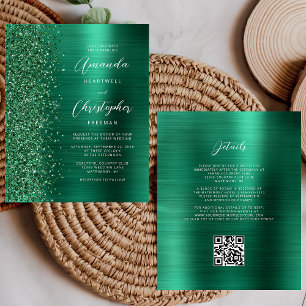 Convite de Casamento com Código QR Verde Glamour E