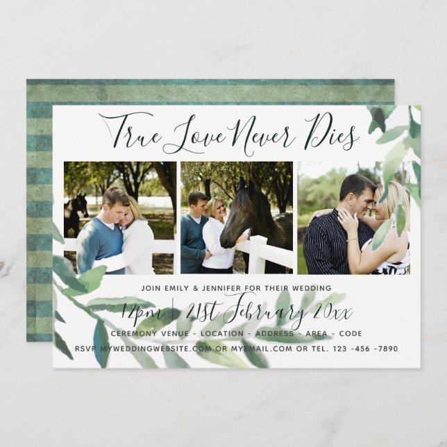 Convite de Casamento com Colagem de Fotos | Folhas (Frente/Verso)