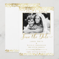 Convite de Casamento com Confetes Branco e Dourado