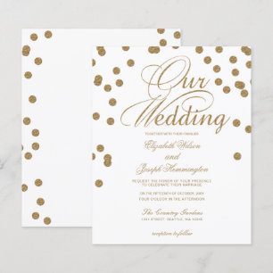 Convite de Casamento com Confetes e Brilho em Dour