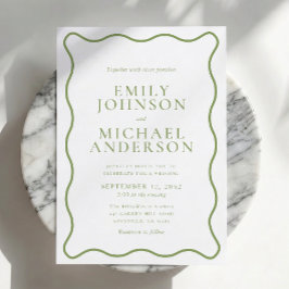 Convite de Casamento com Contorno Ondulado Verde