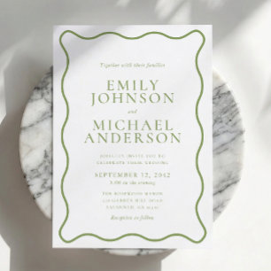 Convite de Casamento com Contorno Ondulado Verde
