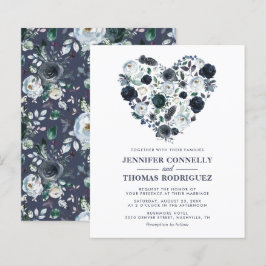Convite de Casamento com Coração Floral Azul Rústi