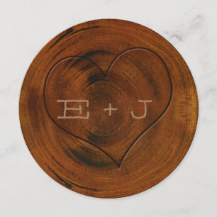 Convite de Casamento com Coração Talhado em Tronco