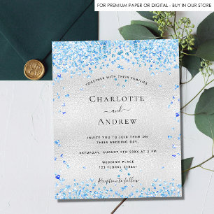Convite de casamento com corações azuis e prata or