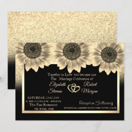 Convite de Casamento com Corações de Ouro,Girassói