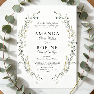 Convite de Casamento com Coroa Botânica Elegante