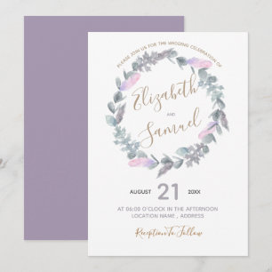 Convite de Casamento com Coroa de Aquarela Roxa