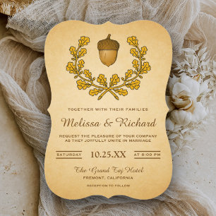Convite de Casamento com Coroa de Folhas de Carval