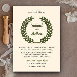 Convite de Casamento com Coroa de Folhas de Louro 
