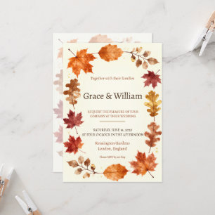 Convite de Casamento com Coroa de Folhas de Outono