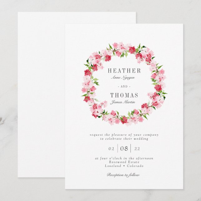 Convite de Casamento com Coroa de Rosas Vermelhas  (Frente/Verso)