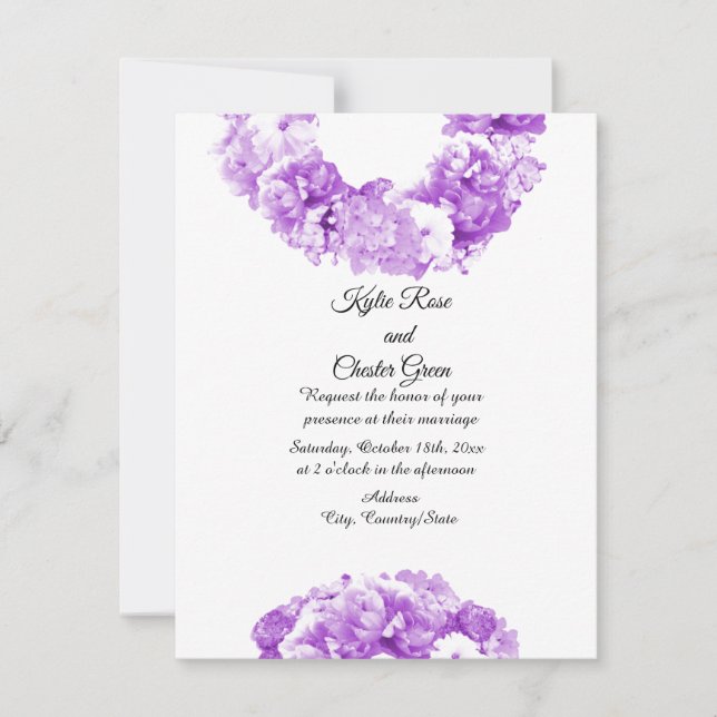 Convite de Casamento com Coroa de Rosto Roxo Monoc (Frente)