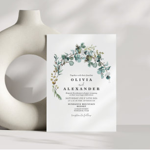 Convite de casamento com coroa de verde