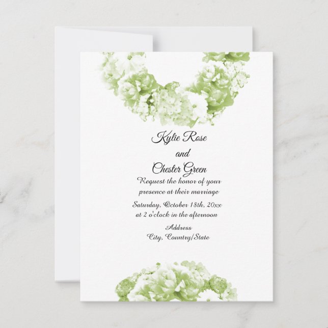 Convite de Casamento com Coroa de Verde Monocromát (Frente)