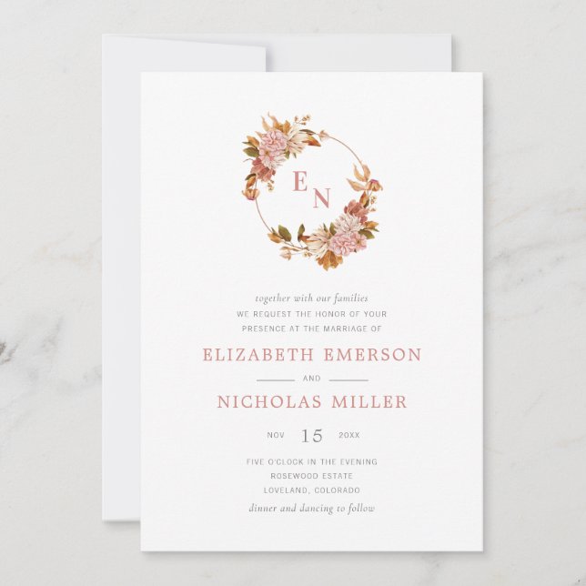 Convite de Casamento com Coroa Floral Aquarela Vin (Frente)