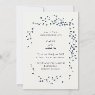 Convite de Casamento com Coroa Floral Azul Marinho
