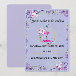 Convite de Casamento com Coroa Floral de Lavanda e